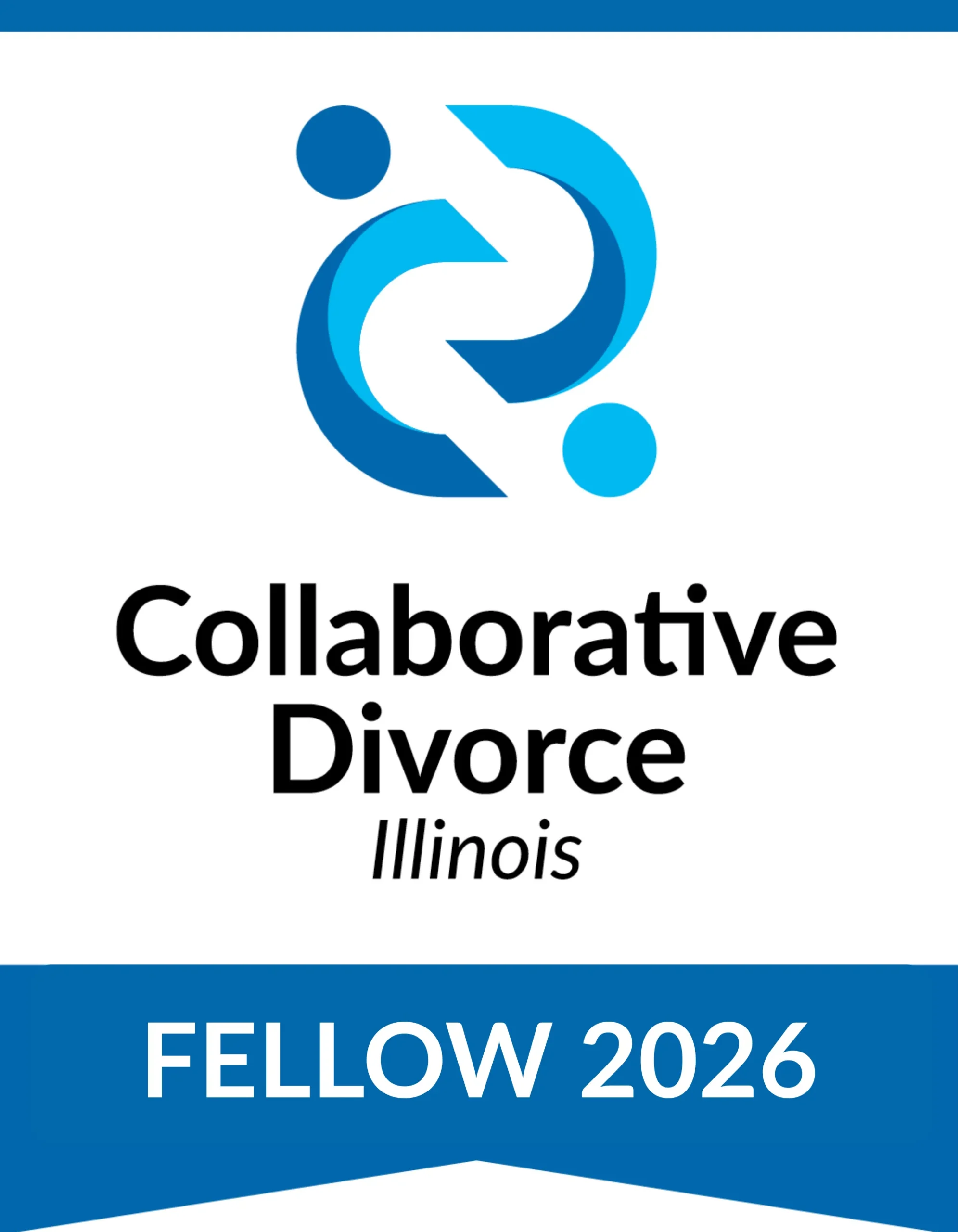 Logo with two abstract blue figures forming a circle, text "Collaborative Divorce Illinois," and a blue banner reading "Fellow 2026.