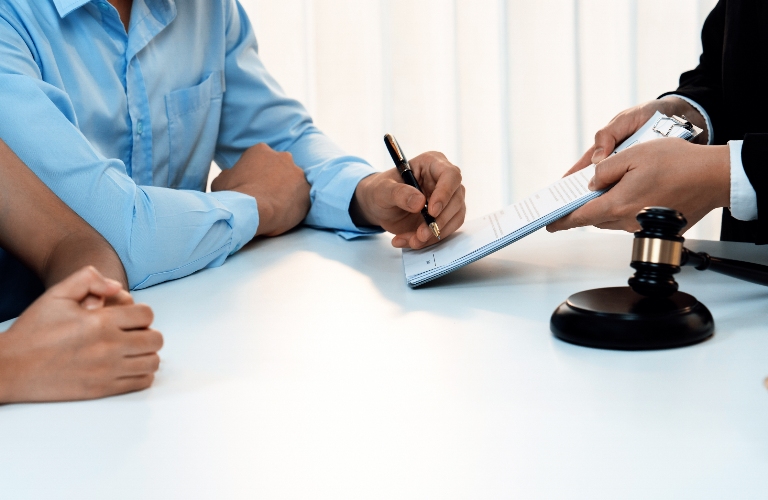 Divorced couple is consulting with lawyer