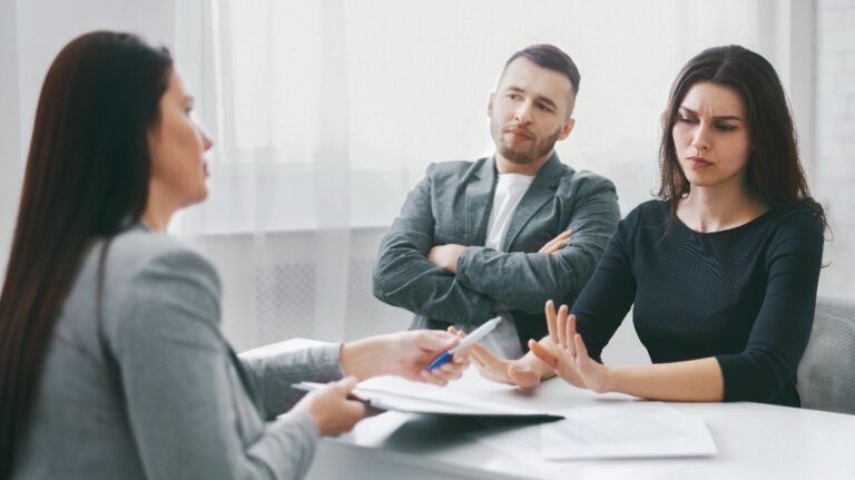 couple is consulting with lawyer