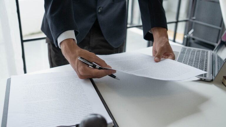 Lawyer is reviewing documents