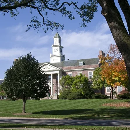 The Hinsdale Memorial Building and its white cupola