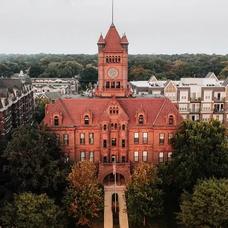 Clock tower of the historic DuPage County Courthouse in Wheaton